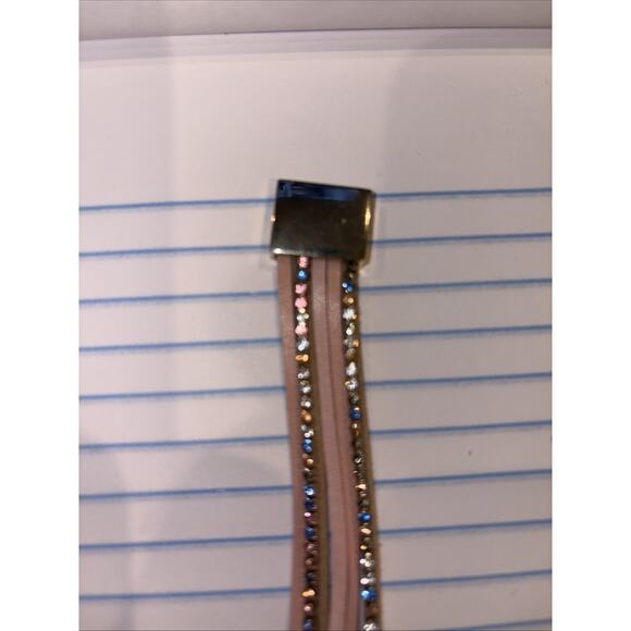 LOFT Multi Strand Beaded Rhinestone Bracelet Peach, Silver, & Cream Magnetic - Picture 2 of 4
